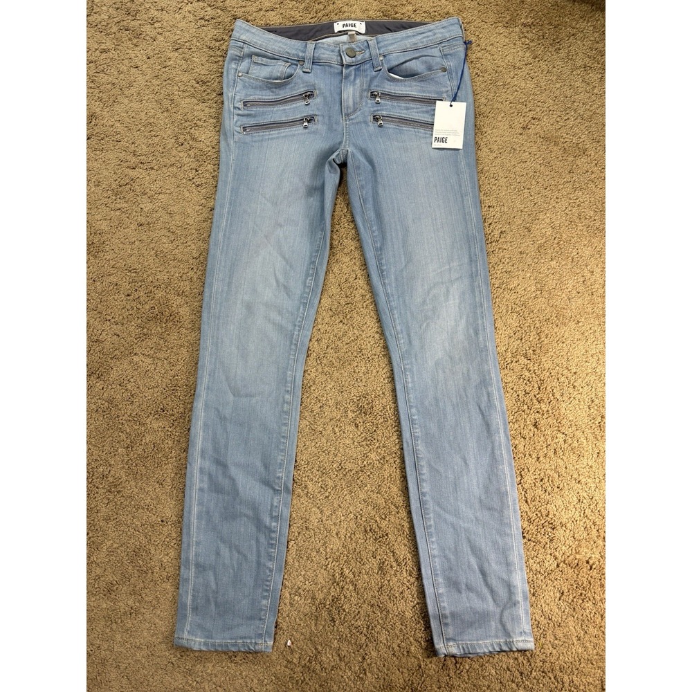 Paige Jeans Women 27 Edgemont Ultra Skinny Zippered Accents Light Wash Denim USA